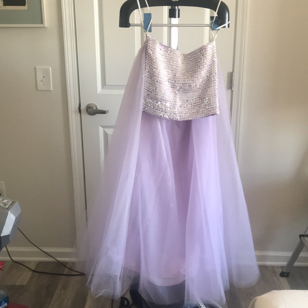 Vintage 90s tulle skirt matching sequin iridescent lavender tube top sexy